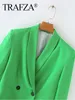 Ternos femininos Trafza 2024 Moda casual da primavera Verde Blazer elegante Elegante Lapel Manga Longa Slim Double Bastested Casal Versátil