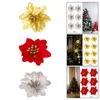 Decorative Flowers 10pcs Artificial Flower Head Glitter Christmas Tree Decoration Festival Wreath DIY