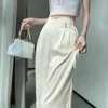 Women's Pants Pink Chinese Satin Jacquard Suit For Women Spring/Summer 2024 High Waist Loose Straight Button Wide Leg