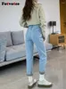 Women's Jeans Fotvotee Velvet Thicken High Waisted Woman Straight Harem Ankle Length Pants Autumn 2024 Casual Denim Vintage Clothes