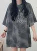 Women's T Shirts Foufurieux Tie-dye Short-sleeved T-shirt Women 2024 Large Size Summer Korean Hip Hop Harajuku Shirt Men Gray Goth Letter