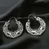 Hoop Earrings Vintage Antique Silver Color Carving Drop For Women Ethnic Piercing Party Jewelry 2024 Trend Gifts