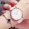 Hannah Martin Casual Ladies Watch With Leather Strap Waterproof Women Watches Silver Quartz Wrist Watch White Relogio Feminino 210242J