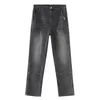 Men's Pants Multi-colored Leg Zipper Logging Jeans Stretch Loose Straight High Street