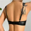 Kvinnor Sexig underkläder Wetlook Leren Harnas Bh Mode Zwart Draadvrij Zonder Pad Bh Top Erotische Lingerie Ondergoed Clubkleding