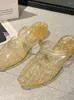 Sapatos casuais calcanhar espesso cristal na moda na internet anti -deslize chinelos plástico holl holl jelly transparente dois usam verão feminino simples