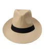 Moda letnie unisex plażę trilby duża brzeg Jazz Sun Hat Panama Hat Paper Słomka Kobiety Czapka z czarną wstążką17615487