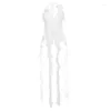 Kvinnors tankar boofeenaa Sheer Mesh Spaghetti Strap Top White Ruffle Fringe Halter Tops Coquette Y2K Fairy Core Clothes 2024 Fashion C71-CZ16