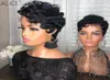 Black easy curly Human Hair Wigs with Bangs Full Machine Made short curl pixie cut wig For Women5000627
