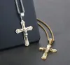 Mode Männer Jesus Schmuck Kristall Kreuz Kruzifix Anhänger Halsketten Edelstahlkette für Männer Gold Farbe Halskette Schmuck262q4456333