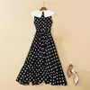 Zjyt Fashion vintage polka dot print jurken voor vrouwen zomer Peter pan kraag zwarte midi jurk elegant mouwloos vakantieraad 240329