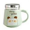 Muggar Creative Ceramic Cup Girl Cute Cartoon Animal Mirror Coffee Mug With Lid Home Breakfast Milk Christmas Gift