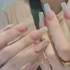 Akryl naglar tips rensar kista turkos falsk nagel lapp färsk och gradvis dubbel färg lång på nagelkista halv nagelips
