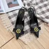 Formella evenemang Hög klacksko klänningskor lyxdesigner klackar kvinnor sandale herr fest äkta läder slingbacks bröllopskor sexig sandal metall kattunge häl