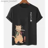 Herrtröjor tröjor tecknad film anime sarai katttryck mens t-shirt utomhus hiphop harajuku retro kläder casual o-hals lös kortärmad t-shirt c240412