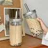 650ml Boba Milk Tea Glass Water Cup With Straw Lid Large Capacity Clear Heat Resistance Glass Coffee Bubble Juice Cold Drink Cup