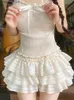 Rokken kawaii lolita rok shorts vrouwen ruche patchwork gelaagde hoge taille y2k balletcore mini rok zomer feestclub