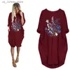 Basic Casual Dresses 2021 Autumn Midi Dress Floral Flower Print O Neck Long Slve Casual Loose Big Size Women Dresses With Pockets Vestidos Mujer 1 T240415