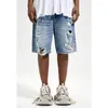 Calças masculinas High Street Potholes Retro retro skate casual shorts de jeans esfarrapados