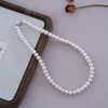Chaines ashiqi 7,5-8,5 mm Natural Natural Freshwater Pearl 925 Collier en argent sterling bijoux pour les femmes mariée mariage