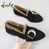 Casual Shoes 2024 Winter Plus Velvet Keep Warm All-match Flat Bottom Women's Fashion Retro Mary Janes Khaki Color Pumps Women