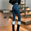 Women's Jeans Pants Autumn Winter Korean Fashion Stretch Slim Skinny Pencil Trousers Female High Waist Denim Plus Velvet Women