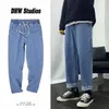 Dżinsy męskie koreańska moda sznurka y2k homme klasyczne workowate proste spodni nogawki 2024 Hip Hop Streetwear Casual Denim Jean