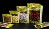 100Pcs Stand Up Gold Print with Clear Window Plastic Packaging Bags Zip Lock Zipper Seal Food Storage Packing Pouches Party Bag9762429