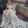 Eén schouder Een lijn trouwjurken 3D-Floral Appliques Bruidsjurk Zie door rok Boho Robe de Mariee