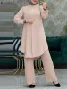 Pants Zanzea Türk bluz takım elbise eid abaya set gündelik uzun kollu bluz geniş bacak pantolonlar lsamik giyim müslüman iki parça set