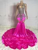 Fuchsia Luxury Prom Dresses For Black Girls 2024 Sexy Mermaid Crystals Beadings Graduation Gala Birthday Party Evening Gowns