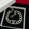 Silver Color Women Designer Choker Necklace Bracelet Earrings Luxury Pendant Necklace Fashion Bracelets V Letter Sets With Diamonds