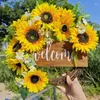 Decorative Flowers Sunflowers Wreath With Welcome For Front Door Wedding Artificial Spring