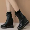 Dress Shoes Women Genuine Leather Wedges High Heel Pumps Female Top Fashion Sneakers Round Toe Platform Ankle Boots Casual