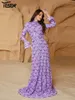 Casual Dresses Yesexy 2024 Purple Elegant O Neck Flare Sleeve Sequin Maxi Dress Floor Length Stretchy Bodycon Party Evening