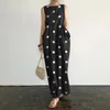 Lässige Kleider Punkt Druck langer Kleid Retro -Stil Sommer Maxi mit O Hals große Taschen für Frauen plus Größe weicher Knöchel