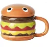 Mokken 300 ml Ceramic Cup Creative Hamburger Coffee Cute Cartoon Mok Breakfast Oatmeal Milk Cups met deksel huis