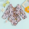 One-Pieces 6M-4T Toddler Girl Rash Guard Swimsuit Jumpsuit Long Sleeved Floral Print Knot Front Hollowed Out Baby Swimsuit Y240412