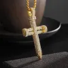Exquisite Shiny Ice Crystal Cross Pendant Stylish 3D Nail Necklace for Men Women Rapper Hip Hop Amulet Jewelry Gift