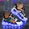 Sneakers Enfants Fashion Kids LED Chaussures pour filles USB Charges de chaussures de sport extérieur garçons Luminous 2023 Glow Q240412