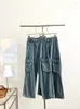 Jeans féminins streetwear japonais harajuku mode bleu baggy cargo large pantalon hip hop hop pantalon long décontracté plusieurs poches