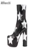 MStacchi Platform Ankle Boots For Women Luxury Print Star Really Leather High Heels Shoes Woman Round Heels Botines Mujer 2011056682238