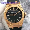 AP Crystal Wrist Watch Royal Oak Series 15500 eller svart urtavla med gummiband Mens Watch 18K Rose Gold Automatic Machinery
