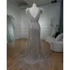 Serene Hill Arabic Sereia Cinza vestidos de noite de noite 2024 Feather Badaded Elegant for Women Wedding Party LA72184