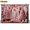 Sfondo del negozio di Natale rosa per fotografie per le scatole regalo per alberi di Natale per bambini ragazze squisite sfondi fotografici Photobooth