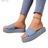 Slippers Summer womens casual slippers thick soled outerwear one line sponge cake raised sandals H240412