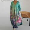 Robes décontractées de base Femmes Abstract Floral Imprimé maxi robe printemps V cou de couvre longue robe en vrasse