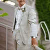 Costumes masculins Blazers 2 PCS en lin cost pour hommes pour le marié de mariage d'été usure des garçons d'honneur Tuxedos Blazer à revers à la plage (veste + pantalon)