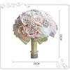 Bröllopsblommor Brudbukett runt lyxigt siden Rose Beige Teardrop Butterfly Brosches Crystal Pearl