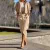 Elegant Lapel Collar Office Outfit Women Casual Long Sleeve Jacket Laceup Skirt Suit Fashion Pocket Solid Loose Two Piece Set 240326